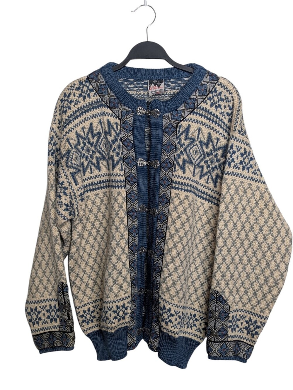 Vintage Dale Of Norway Nordic Fair Isle Wool Hook Clasp Cardigan Size XL